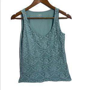 Lace tank top- loft- dusty blue- size small- coastal chic